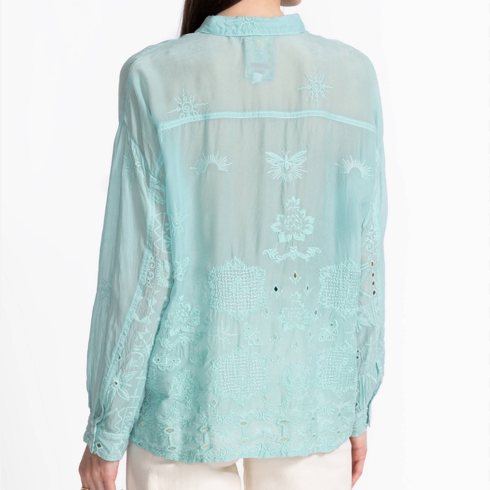 Johnny Was SLIM AUDREY BUTTON DOWN Embroidered  Shirt L NEW